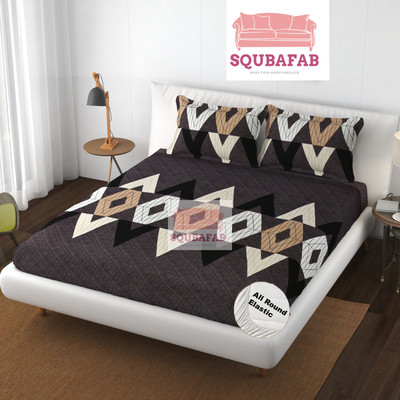 SQUBAFAB 210 TC Cotton King Printed Fitted (Elastic) Bedsheet(Pack of 1, DarkOneSideArrow)