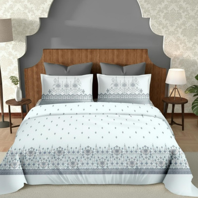 DREAMLOOMS Cotton King Flat 210 TC Printed Bedsheet(Pack of 1, Grey)