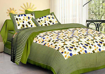 mohit creation 235 TC Cotton King Printed Flat Bedsheet(Pack of 1, Green)