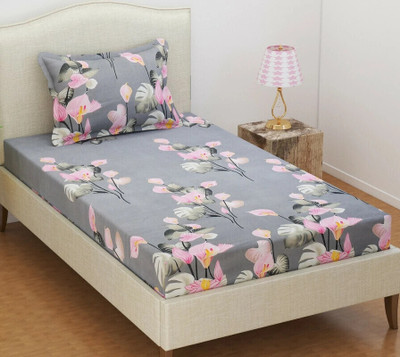 VAS COLLECTIONS Cotton Single Flat 160 TC Printed Bedsheet(Pack of 1, Grey-Pink)
