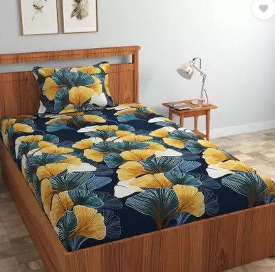 BeddingZone 144 TC Cotton Single Self Design Flat Bedsheet(Pack of 1, firozi pankha)