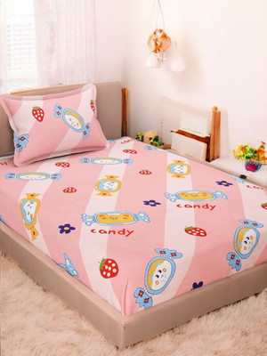 HOMYBEES 178 TC Cotton Single Printed Fitted (Elastic) Bedsheet(Pack of 1, Multicolor)