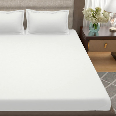 JJLINEN 400 TC Cotton Single Solid Flat Bedsheet(Pack of 1, White)