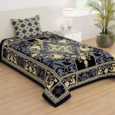 Story@home 210 TC Microfiber Single Jaipuri Prints Flat Bedsheet(Pack of 1, Blue)