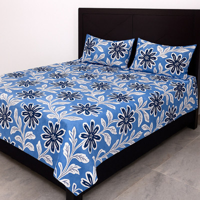 Vrindafabrico 230 TC Polyester Double 3D Printed Flat Bedsheet(Pack of 1, Navy Blue)
