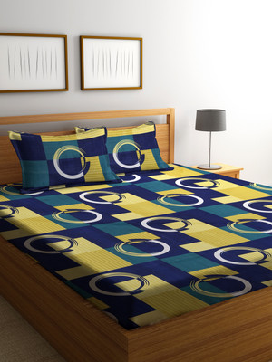 Fashion String 144 TC Microfiber Double Geometric Flat Bedsheet(Pack of 1, Yellow)