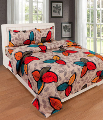 RisingStar Microfiber Double Flat 180 TC 3D Printed Bedsheet(Pack of 1, Beige, Red, Green, Multicolor)