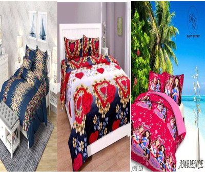 HSR Collection Cotton Double Flat 210 TC Printed Bedsheet(Pack of 3, Multicolor)