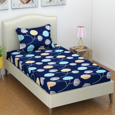 VAS COLLECTIONS 160 TC Cotton Single Floral Flat Bedsheet(Pack of 1, Blue - Multi)