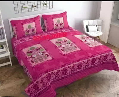 Style Gallery Woolen Double Flat 210 TC Printed Bedsheet(Pack of 1, Pink)