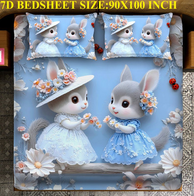 Laying Style Polycotton King Flat 400 TC Printed Bedsheet(Pack of 1, Heavy 7D Digital Print Double king Size Bedsheet 90x100 inch with 2 Pillow cover)