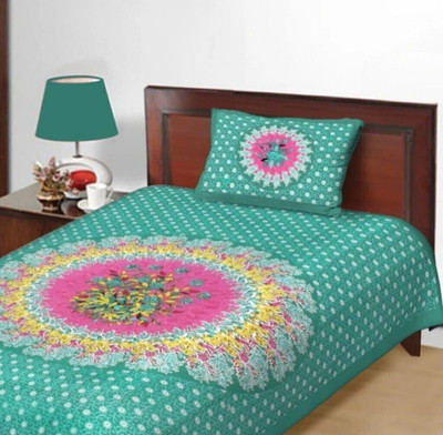 KAANY FAB Cotton Single Flat 144 TC Jaipuri Prints Bedsheet(Pack of 1, Multicolor)