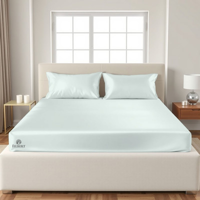 Indian Kingdom Satin King Fitted (Elastic) 400 TC Solid Bedsheet(Pack of 1, Silver Grey)