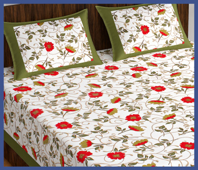 BedZone Cotton Double Flat 240 TC Jaipuri Prints Bedsheet(Pack of 1, Green)