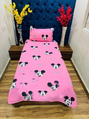 Home Readiness 185 TC Polyester Double Cartoon Flat Bedsheet(Pack of 1, Pink)