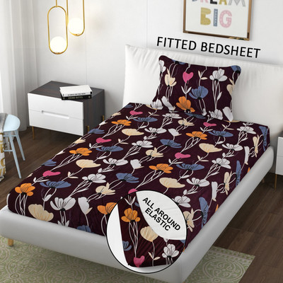 SCHp Woolen, Velvet Single Fitted (Elastic) 240 TC Printed Bedsheet(Pack of 1, B_47)