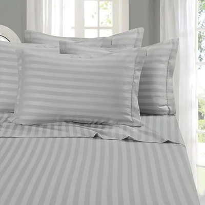 Udayafabrics Cotton Double Flat 250 TC Striped Bedsheet(Pack of 1, Grey)