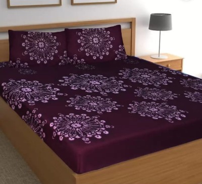 NCS 300 TC Cotton Double Floral Flat Bedsheet(Pack of 1, Wine)