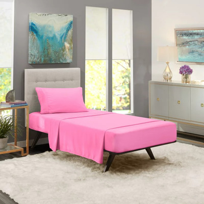 BEVI 280 TC Microfiber Single Solid Fitted (Elastic) Bedsheet(Pack of 1, Pink)