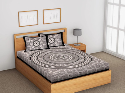 Lakshita Enterprises 800 TC Cotton King Printed Fitted & Flat Bedsheet(Pack of 1, Black)