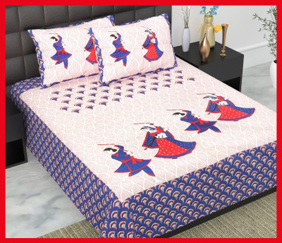 JAIPUR PRINTS Cotton Double Flat 240 TC Jaipuri Prints Bedsheet(Pack of 1, Blue)