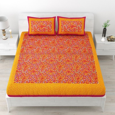 UNIQCHOICE 104 TC Cotton Double Jaipuri Prints Flat Bedsheet(Pack of 1, Pink)