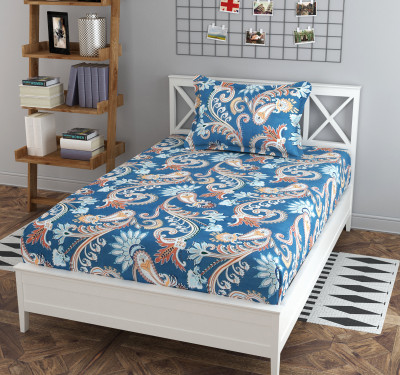 BLUEDOT 200 TC Cotton Single Printed Flat Bedsheet(Pack of 1, Blue)