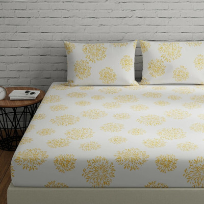Huesland Cotton Double Flat 144 TC Geometric Bedsheet(Pack of 1, White (Yellow Print))