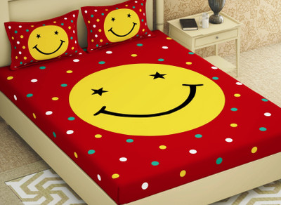 LOCEE 140 TC Cotton King Printed Fitted (Elastic) Bedsheet(Pack of 1, Red)