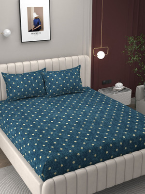 BELVOSTUM Microfiber Double Fitted (Elastic) 250 TC Abstract Bedsheet(Pack of 1, Blue)