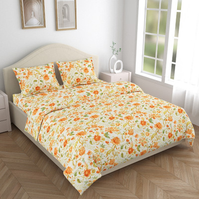 haus & kinder Microfiber Double Flat 120 TC Floral Bedsheet(Pack of 1, Blue)