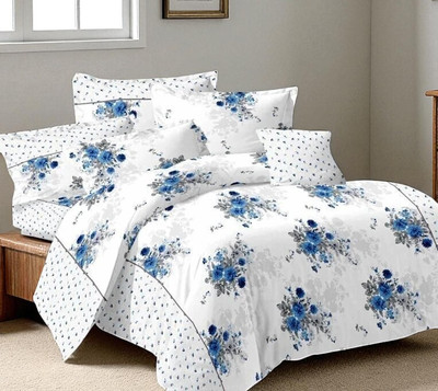 YASHI DÉCOR 210 TC Cotton Double Printed Flat Bedsheet(Pack of 1, White)