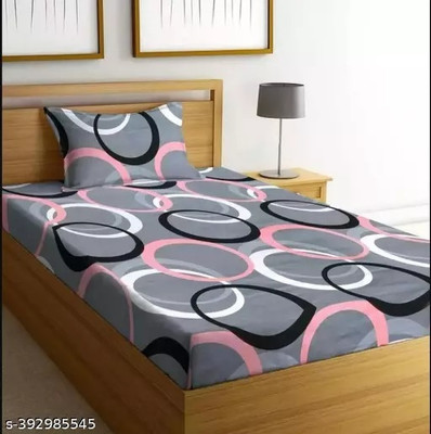 Yogini Microfiber Single Fitted (Elastic) 240 TC Checkered 1 Bedsheet with 2 Pillow Covers(Grey)