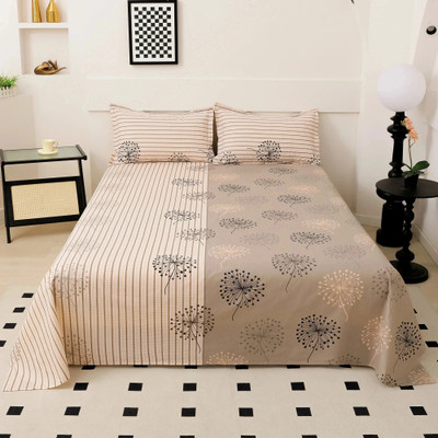 Story@home Cotton Double Flat 186 TC Printed Bedsheet(Pack of 1, Beige)