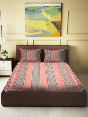 CARLTON LONDON 280 TC Cotton King Printed Flat Bedsheet(Pack of 1, Pink, Grey)