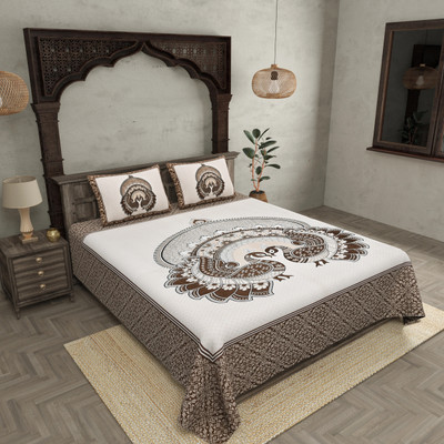 JAIPUR FABRIC Cotton Double Flat 180 TC Printed Bedsheet(Pack of 1, Maroon)