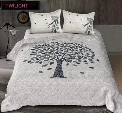 DESHBANDHU DBK Cotton King Flat 144 TC Printed Bedsheet(Pack of 1, Tree Grey)