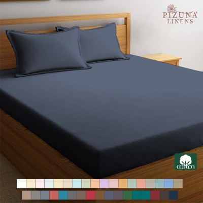 Pizuna 400 TC Cotton Queen Solid Fitted (Elastic) Bedsheet(Pack of 1, Dark Blue)