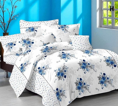 HALEN Cotton Double Flat 210 TC Printed Bedsheet(Pack of 1, White)