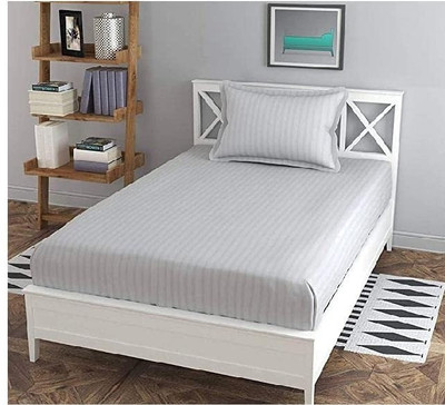 Shree Paras 220 TC Satin Single Striped Flat Bedsheet(Pack of 1, Single Flat sheet with 1 Pillow Cover, Light Grey)
