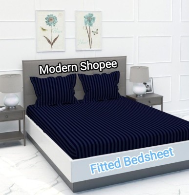 Modern Shopee 240 TC Microfiber Double Striped Fitted (Elastic) Bedsheet(Pack of 1, Navy)