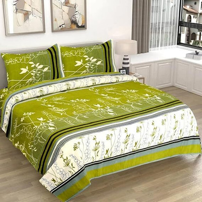 Rudrakshdecors Cotton Double Flat 180 TC Printed Bedsheet(Pack of 1, Green, White)