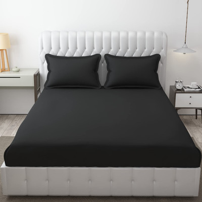 Freshfromloom 144 TC Microfiber Double Floral Flat Bedsheet(Pack of 1, Charcoal Plain)