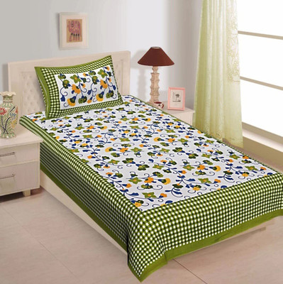 Xara 144 TC Cotton Single Jaipuri Prints Flat Bedsheet(Pack of 1, Green)