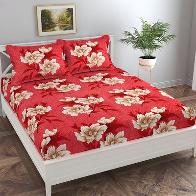 ms veeme Microfiber Double, Queen Flat 180 TC Floral Bedsheet(Pack of 1, Pink, Cream)