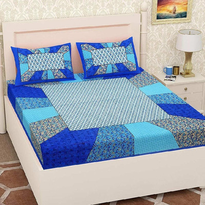 Diva Collection Cotton Double Flat 150 TC Printed Bedsheet(Pack of 1, Blue)