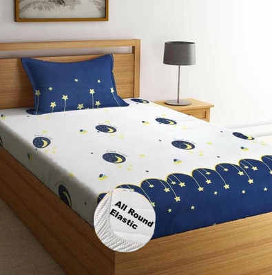 Rumps Cotton, Microfiber Single Fitted (Elastic) 250 TC Checkered Bedsheet(Pack of 1, STAR W)