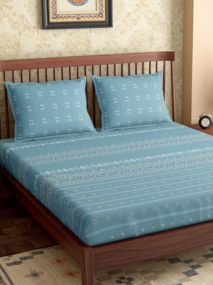 PETAL HOME Cotton King Flat 300 TC Printed Bedsheet(Pack of 1, Aqua)