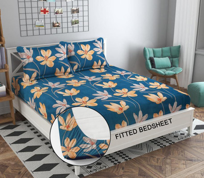 Damac 180 TC Microfiber Double Floral Fitted (Elastic) Bedsheet(Pack of 1, Multicolor)
