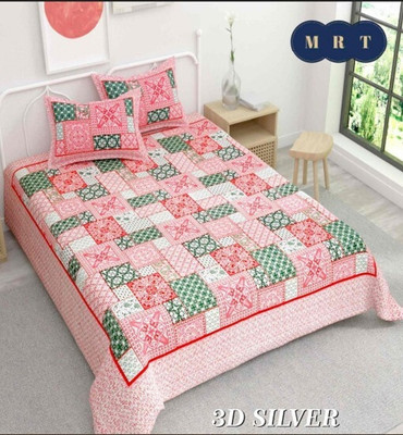 PRIHAR COLLECTION 250 TC Cotton Blend King 3D Printed Flat Bedsheet(Pack of 1, Red-Green)